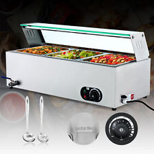 Commercial Food Warmer 3-Pan 1200W Bain Marie Steam Table Countertop w Shield picture