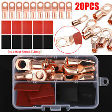 20pcs 4 AWG Gauge Copper Lugs w/ BLACK & RED Heat Shrink End Ring Terminals Wire picture