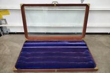 Vintage Wooden Display Case Glass Top Blue Velvet Travel Storage Box picture