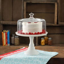 10-Inch Cake Stand with Glass Cover Dome Vintage Display Desserts Milk White picture